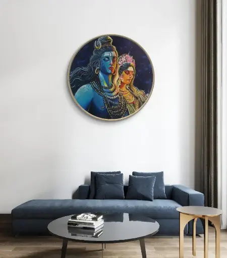 Shiv & Parvati round canvas painting